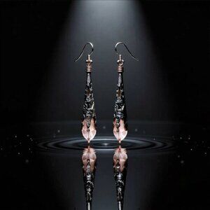 Ultra Feminine! Extra Long! Copper Filigree & Pastel Pink Dangle Earrings
